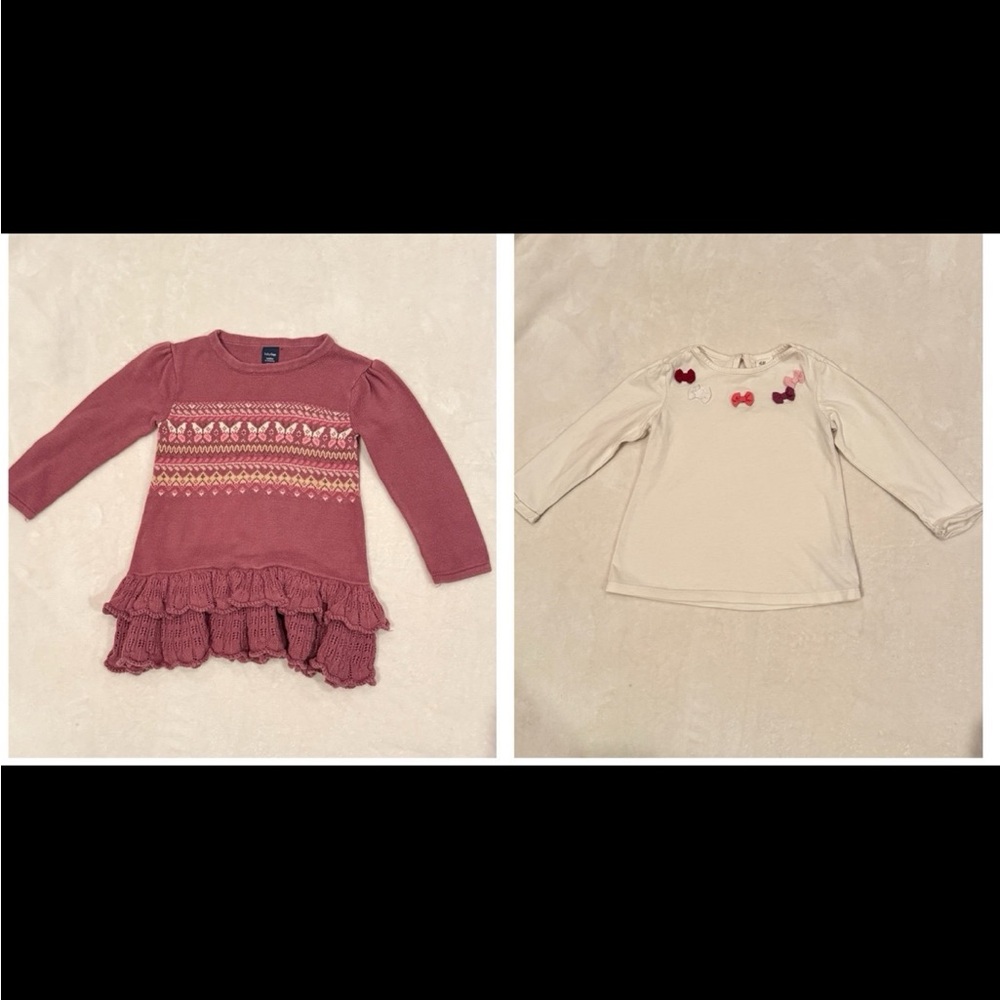 12-18months bundle. Knitted  mauve flutter dress & pink and purple bows top